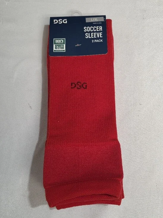 DSG Adult Unisex Red Soccer Leg Sleeve 2-Pack (2 Pair) L/XL