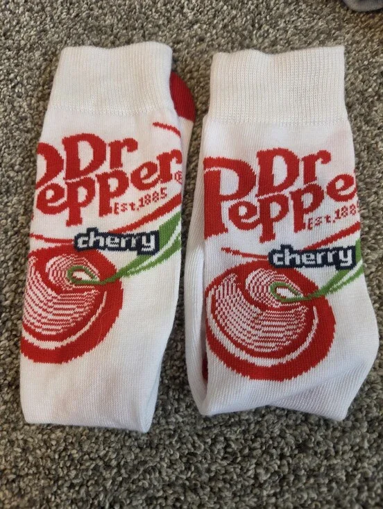 Dr Pepper Cherry White & Red Novelty Crew Socks - Men