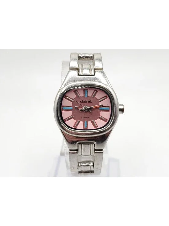 Claire's Quartz Watch Womens New Battery Pink Dial Silver Tone Colored Indicator