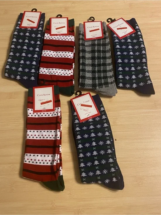 New Club Room Unisex Crew Socks 6 Pairs Holiday Plaid Multicolor One Size