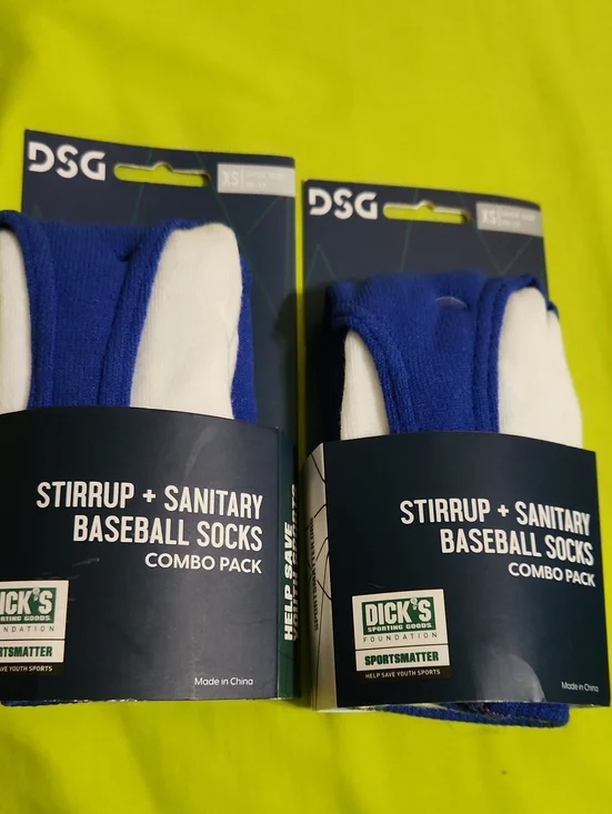 DSG Royal Blue and White Stirrup & Sanitary Baseball Socks - Combo Pack Size XS