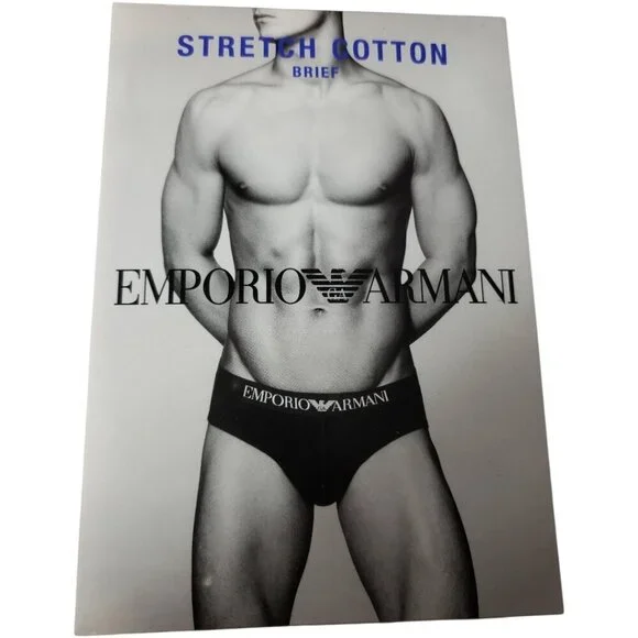 Emporio Armani Mens Stretch Briefs Fit Elastic Logo Waistband Black Medium
