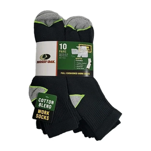 Mossy Oak Work Socks Mens 10 Pack Black SOCK SIZE 10-13, BRAND‎ NEW