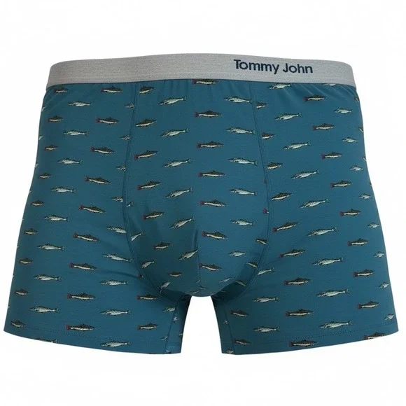 Tommy John Cool Cotton Boxer Briefs 2XL Teal Blue Trout Fish‎ Print Underwear