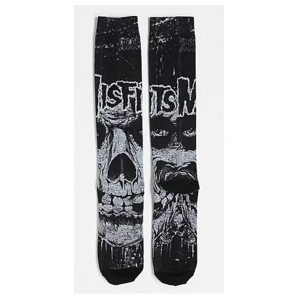 Affliction Misfits Skully Crew Socks Mens Black Punk Rock Skater Goth Grunge NWT