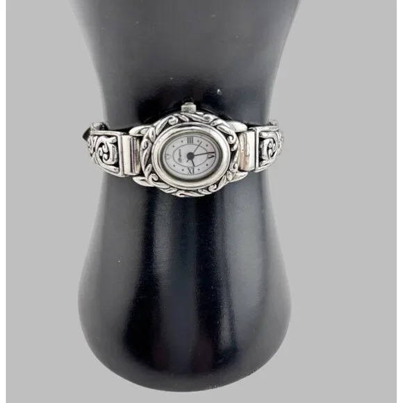 Brighton Santa Barbara Watch Silver tone Brown Leather Band New Battery