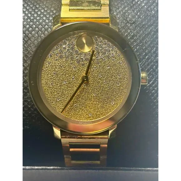 Movado Bold Evolution 34mm Gold Crystal Dial Women's Watch - New Battery!
