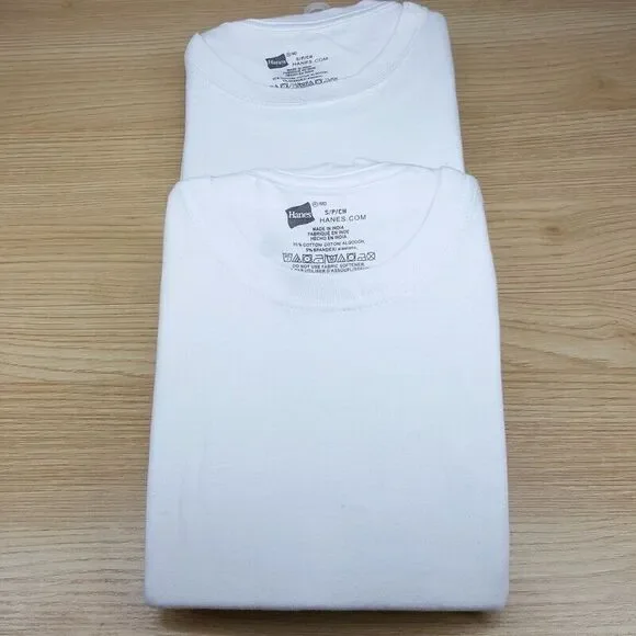 HANES Mens Shirt Small White 2-Pack Pullover Crew Tagless T-Shirt Undershirt Tee