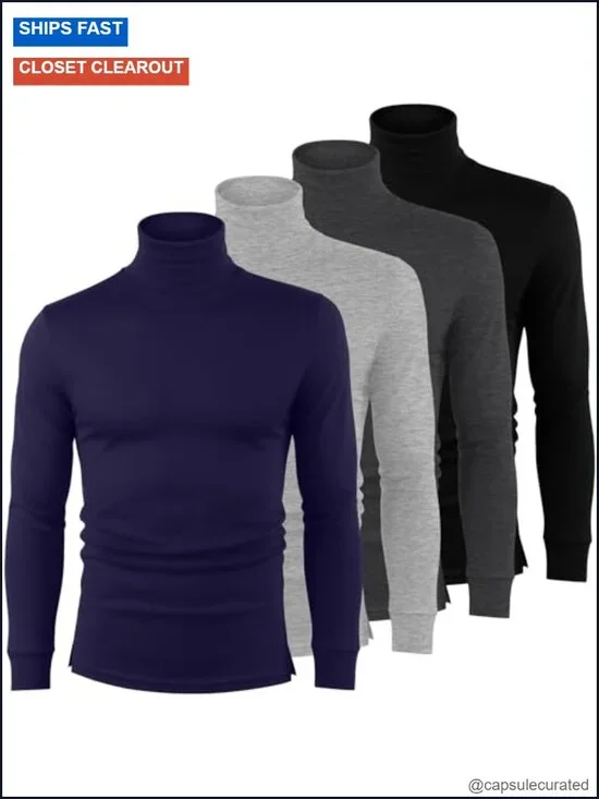 Men's Turtleneck Long Sleeve Thermal Base Layer Undershirt 4 Pack