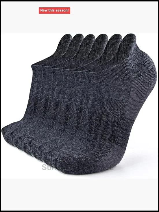 Merino Wool Blend Compression Ankle Running Hiking Socks Cushion Tab 6 Pairs