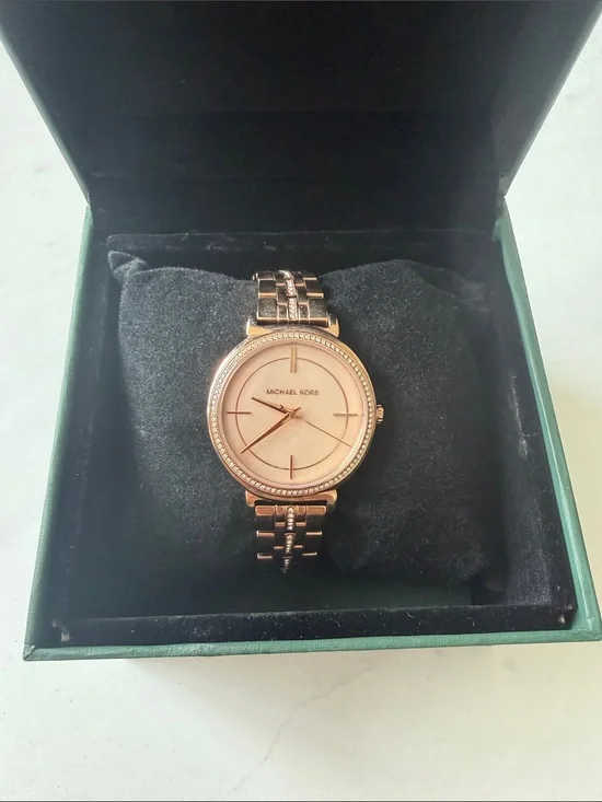 Michael Kors Rose Gold Tone Crystal Accent Bracelet Watch