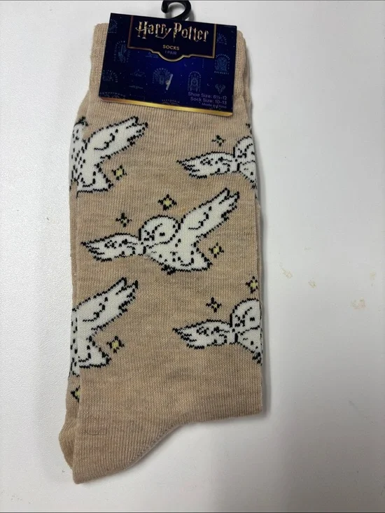 Warner Bros. Harry Potter Beige Crew Socks with White Owl Motif