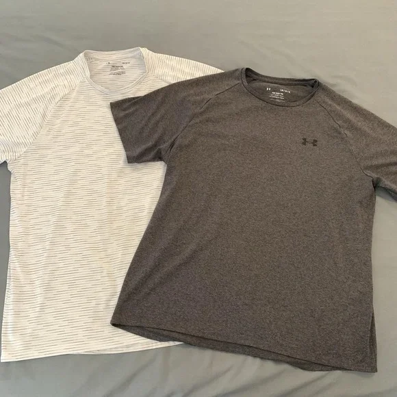 Under Armour Shirt Lot 2 Mens Large Gray White Tech Tee Active T-Shirt Gym