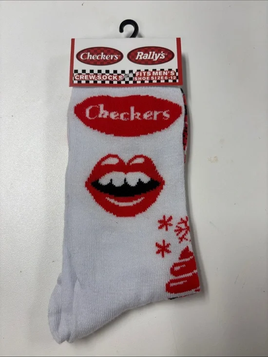 White & Red Graphic Crew Socks - Men