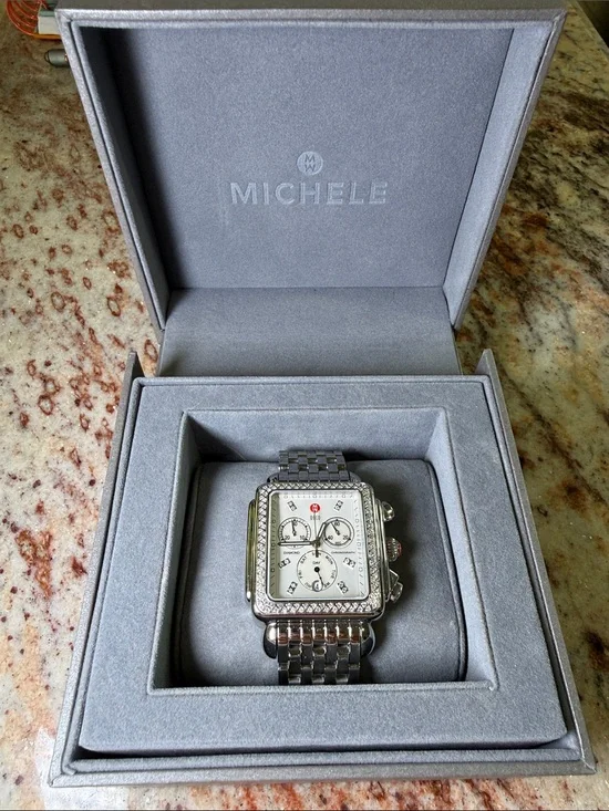 Michele Silver Stainless Steel Diamond-Accent Chronograph Watch
