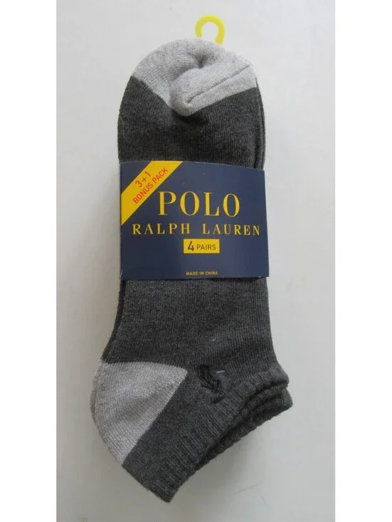 Polo Ralph Lauren Mens Low Cut Socks Charcoal Grey 4 pack