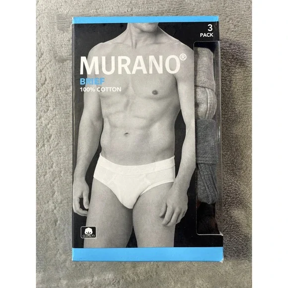 Murano Briefs 3 Pack Mens Small 28-30‎ 100% Cotton Black Grey Tagless