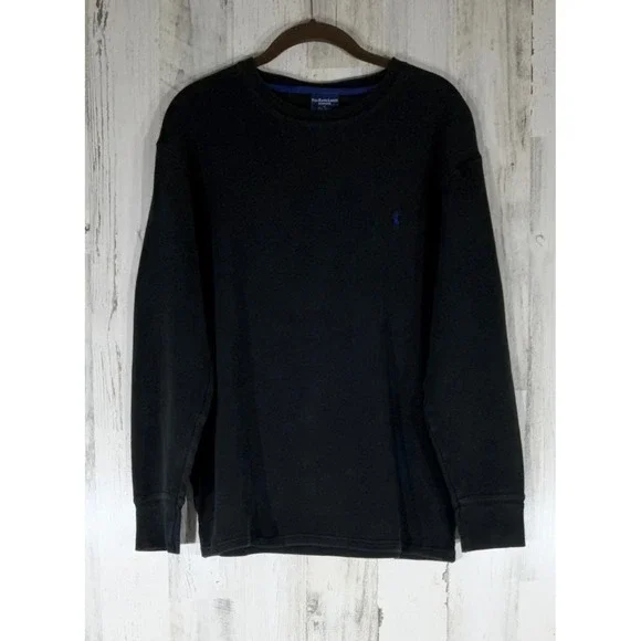 Polo Ralph Lauren Thermal Top Large Black Waffle Knit‎ Athleisure Casual READ