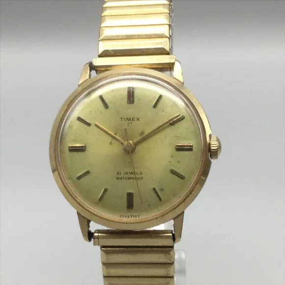 Vintage Timex 21 Jewels Waterproof Mens Watch 34mm Gold Tone 1967 Automatic