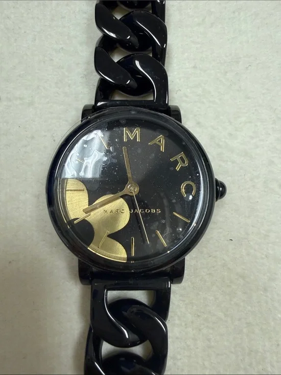 Marc Jacobs Black and Gold Accent Chain-Link Watch