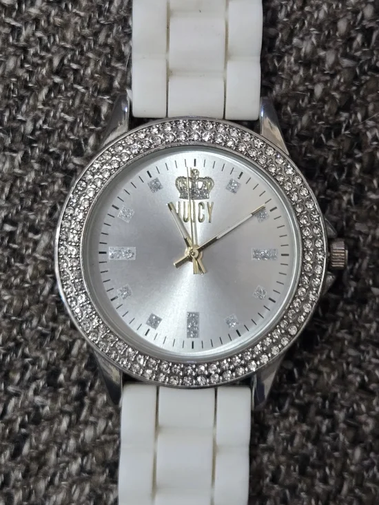 Juicy Couture White and Silver Crystal Bezel Watch It Works