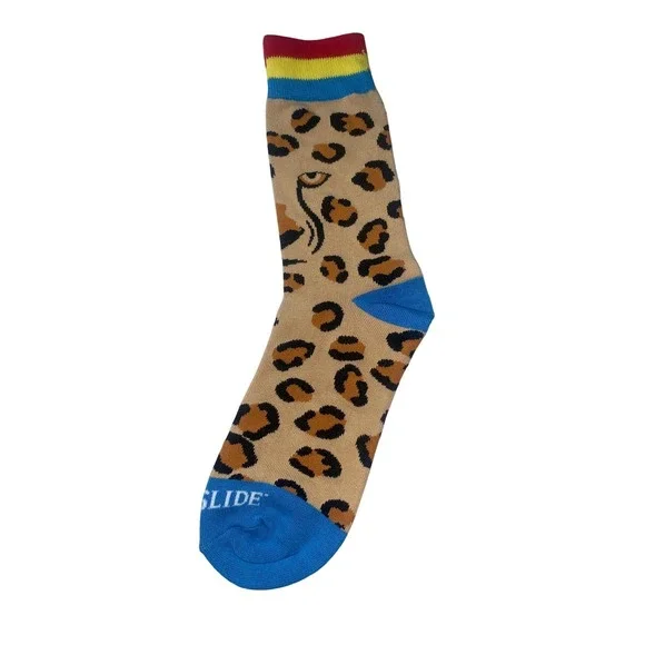 ProSlide Holiday World Cheetah Chase‎ Leopard Print Crew Socks Blue Red Yellow