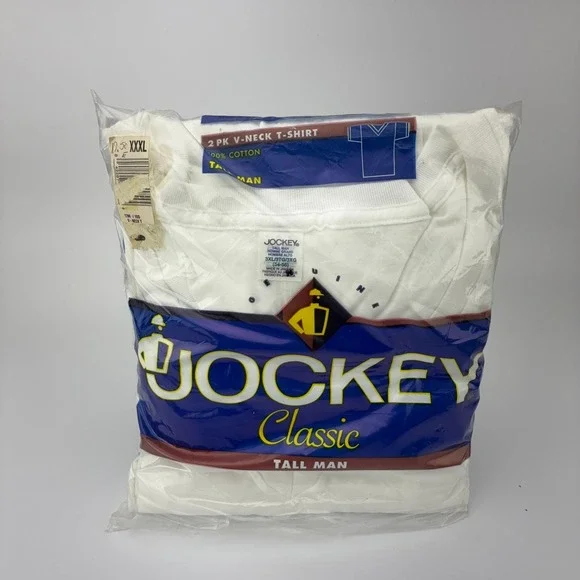 Vintage Jockey Classic Tall Man 2 PK V-Neck T-Shirt White‎ 100% Cotton 3XL 1796