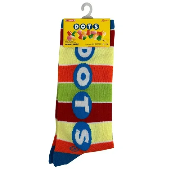 Tootsie Dots Candy Novelty Crew Socks Multicolor Striped Shoe Size 6-12 NEW