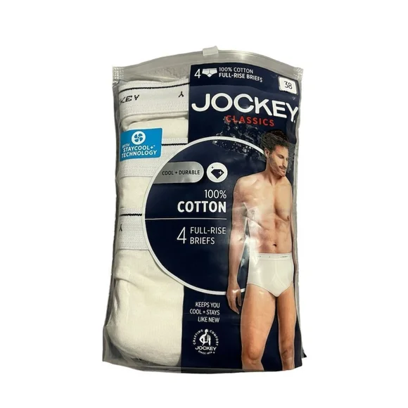 Jockey Briefs 3 Pack Mens Full Rise White Size 38