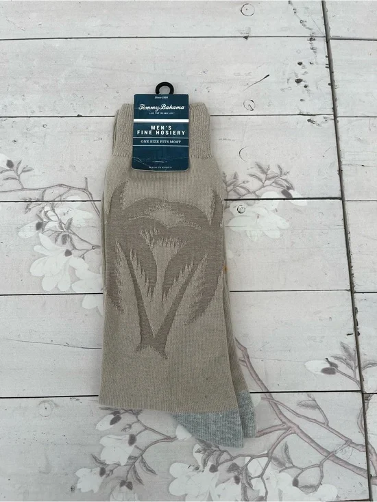 Tommy Bahama Neutral Taupe Palm Jacquard Crew Socks