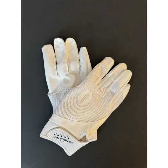 NEW HANDLANDY Football Gloves White Adult Large Receiver Grip Gloves