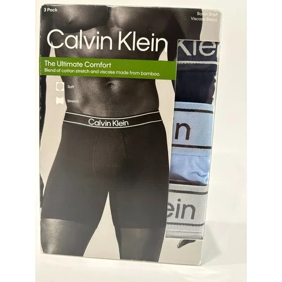 Calvin Klein Ultimate Comfort Viscose Blend Boxer Briefs 3 Pack Men's M NIB
