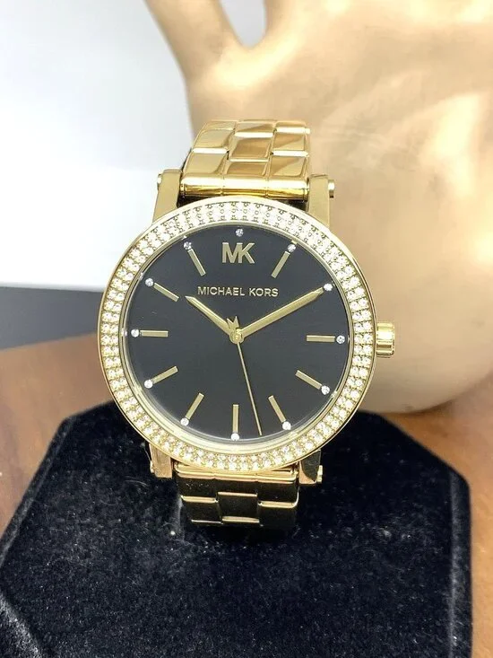 Michael Kors Women's Watch MK7547 Corey Quartz Black Dial Gold Tone Steel 38mm
