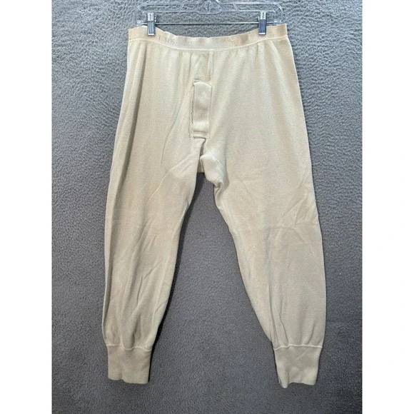 Vintage Military Long Johns‎ Mens 34x26 Tan Wool Blend Thermals Army 1950s *