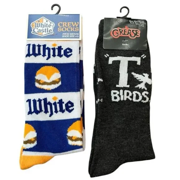 Grease Movie Crew Socks T Birds and White Castle Burgers Mens Shoe Sz 6-12 NWT