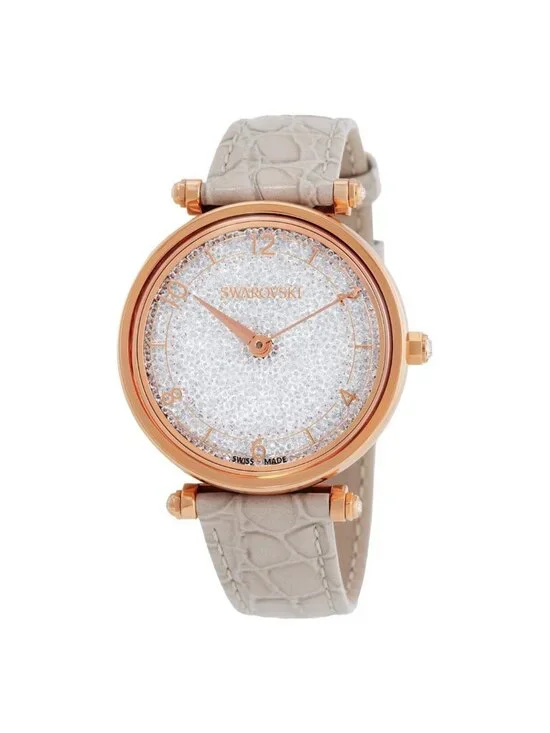 NWT Swarovski Crystalline Wonder Leather Strap Pvd Rose Gold Beige Crystal