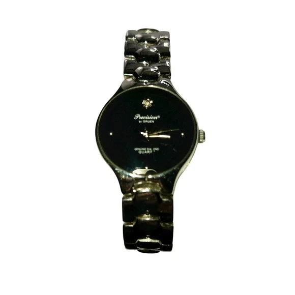 Gruen Precision‎ Genuine Diamond Womens 27MM Watch Black & Steel
