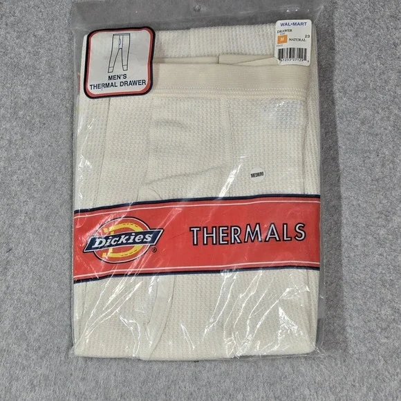 VINTAGE Dickies Men Thermal Medium White Underwear Ankle Length Knit NWT
