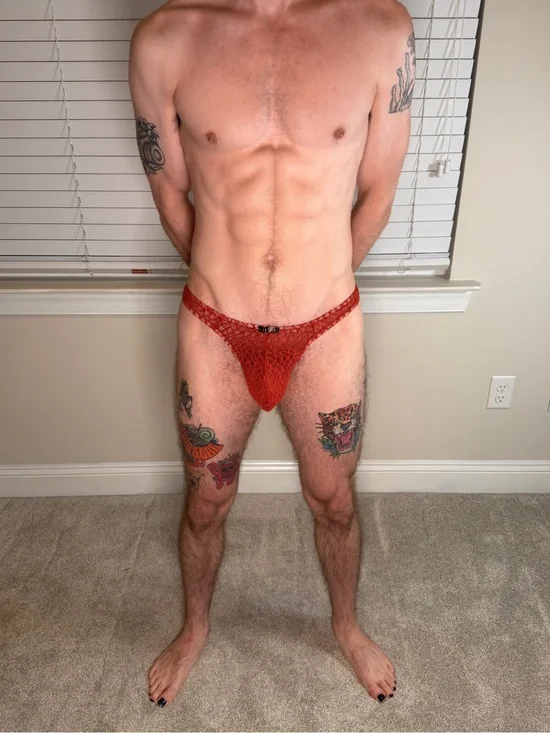 Men's Orange Lace Low-Rise Thong Underwear