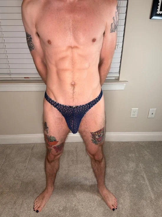 Men's Navy Blue  Lace Low-Rise Thong Underwear