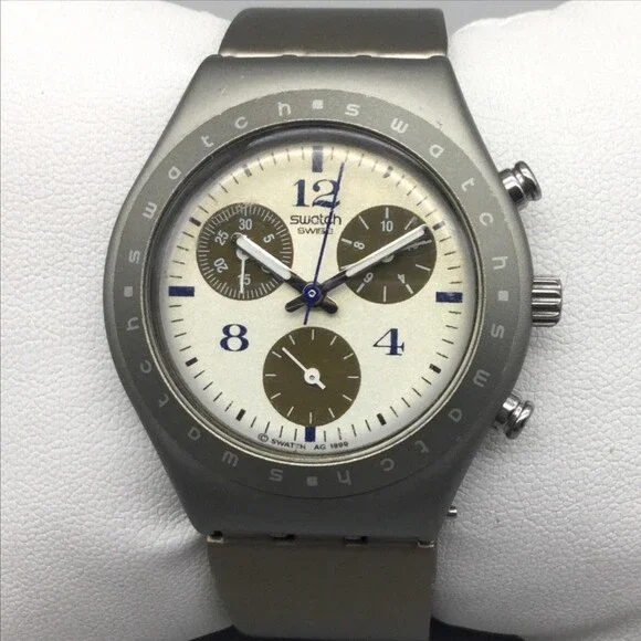 Vintage Swatch Irony Midi Chrono Wild Eyes Mens Watch 34mm Swiss New Battery 6