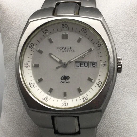 Fossil Blue Mens Watch 38mm White Dial Stainless Date WR AM-3280 New Battery 8