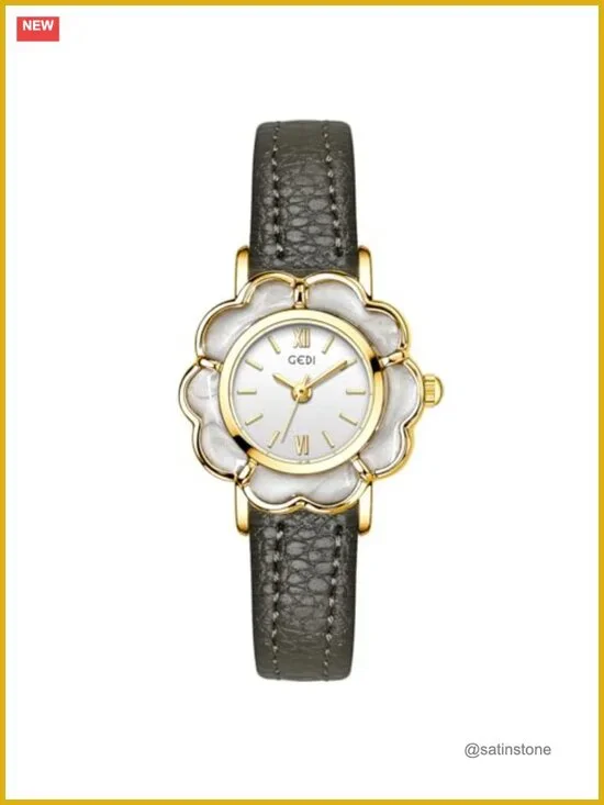 Floral-Shaped Creative Gold Quartz Watch Lightweight Leather Band