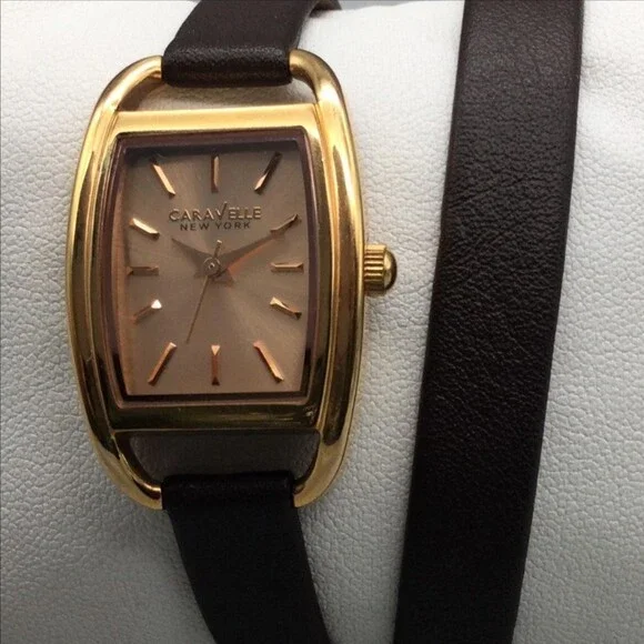 Caravelle New York 44L223 Womens Watch 23mm Rose Gold Tone Leather New Battery