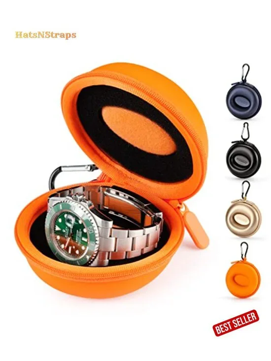 Portable Single Watch Travel Case Organizer - Crushproof PU Leather & EVA Hard