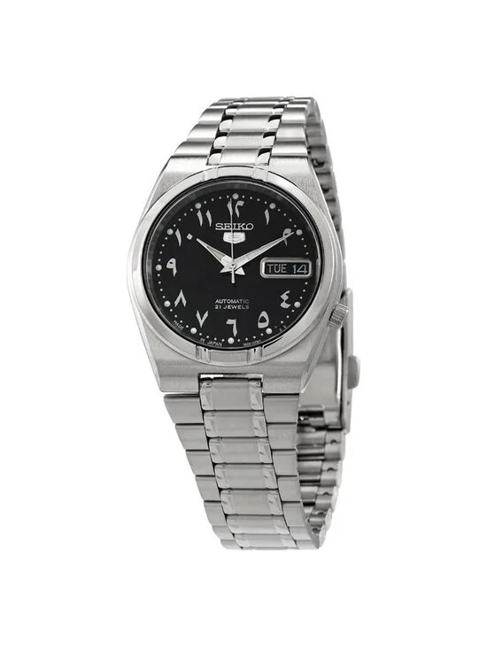 NWT Seiko 5 Automatic Black Arabic Dial Stainless Steel Men's Watch