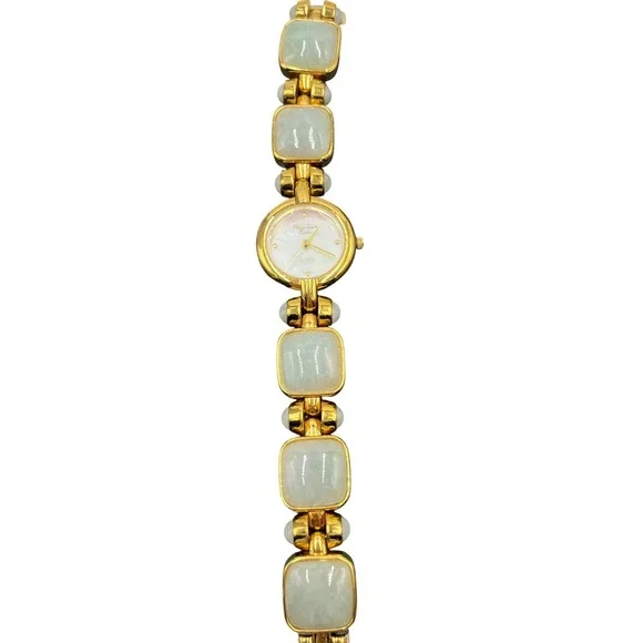 Main Line Time Green‎ Blue Jadeite Stone Mother of Pearl Bracelet wrist Watch