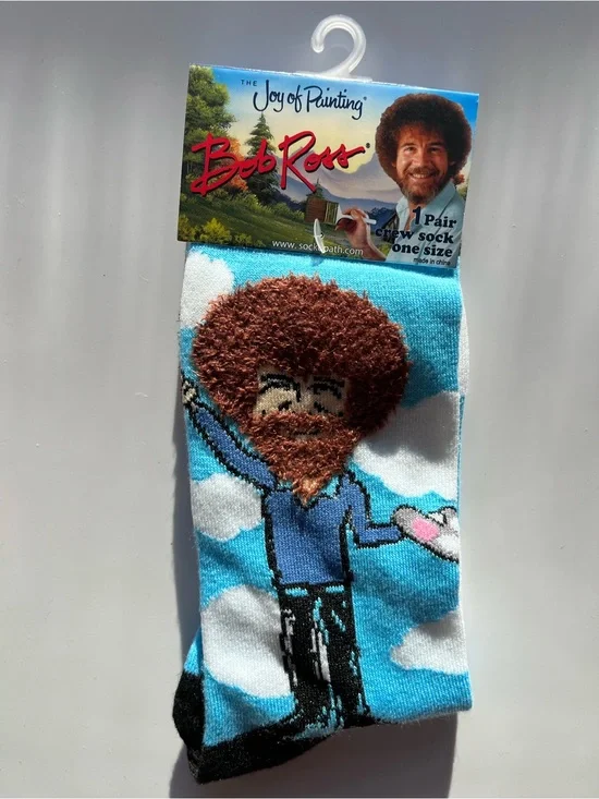 Bob Ross The Joy of Painting Blue and White Happy Clouds Crew Socks