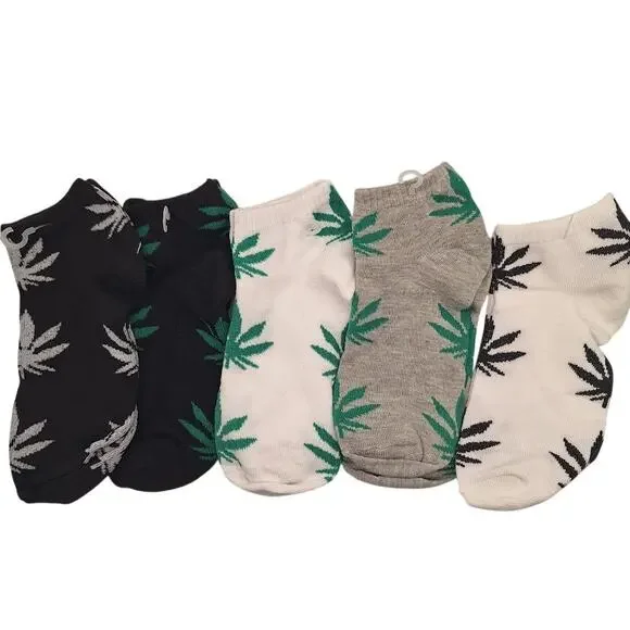 5 Pairs Unisex Adult Ankle Socks Leaf Pattern Comfortable NEW