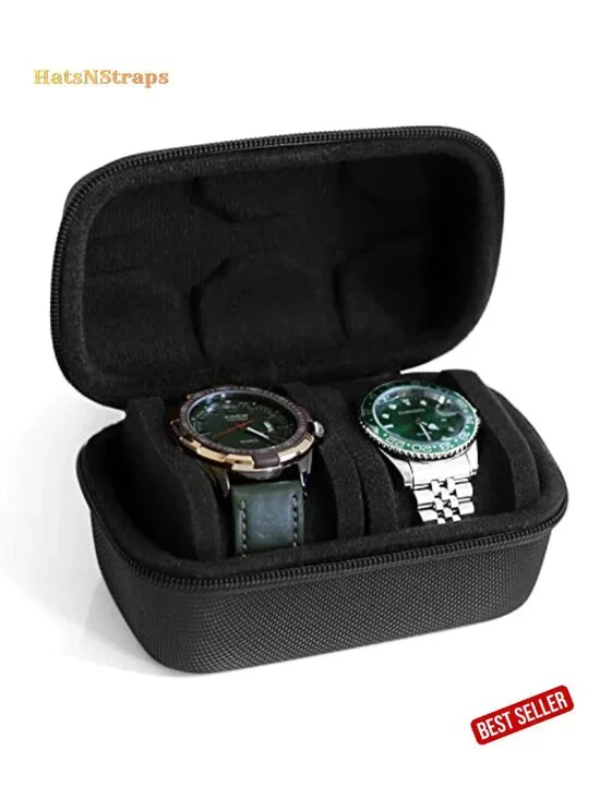 Portable 2 Slot Watch Travel Case with Velvet Interior